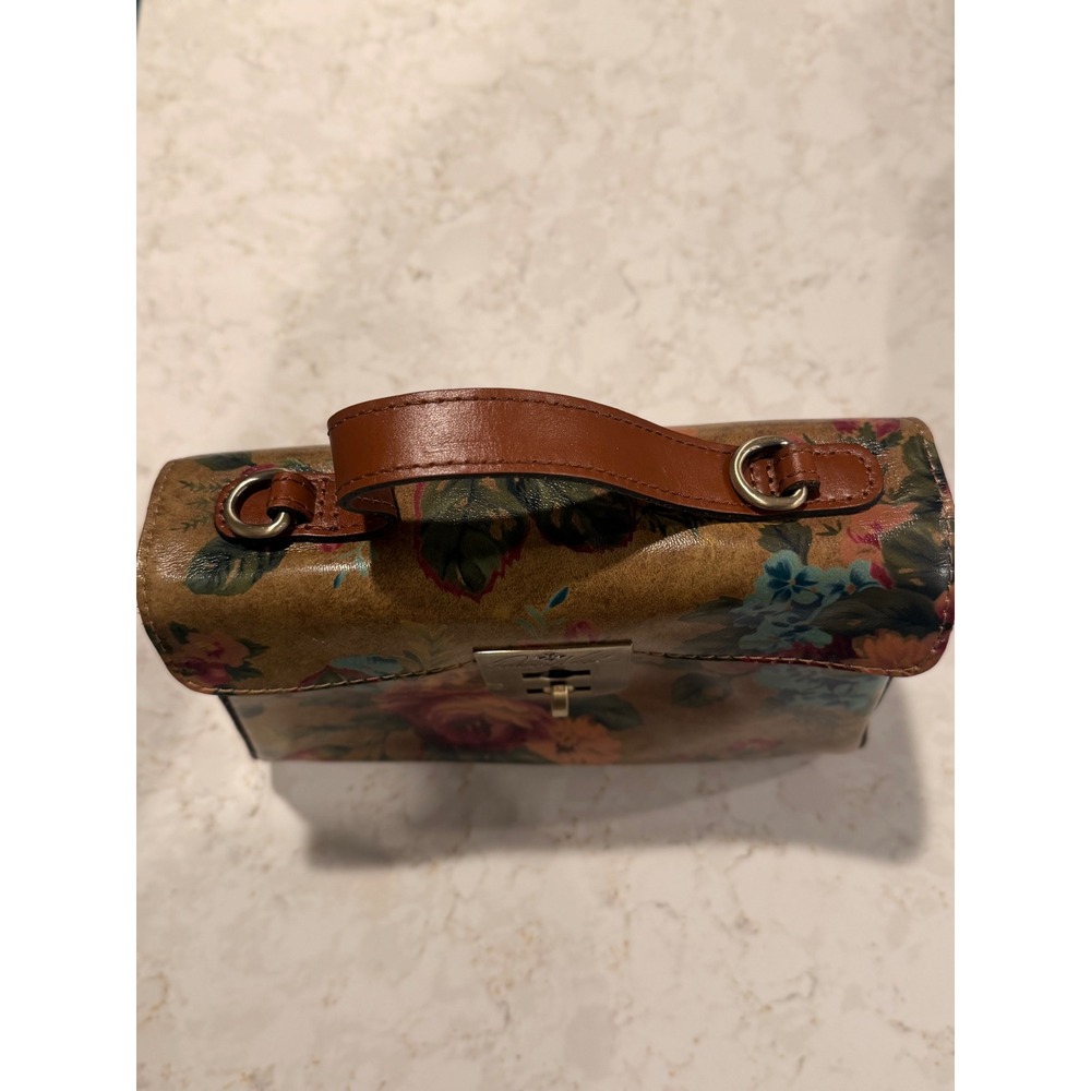 Patricia Nash Floral Leather Top Handle Satchel Bag Tan Rose Gold Tone Hardware - Picture 3 of 13